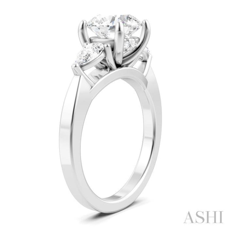 1/2 Ctw Tri-Mount Circular Shape Center Pear and Round Cut Diamond Semi Mount Engagement Ring in 14K White Gold
