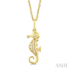 1/20 Ctw Petite Seahorse Round Cut Diamond Fashion Pendant With Chain in 10K Yellow Gold