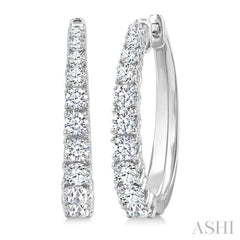 1 1/2 Ctw Graduated Round Cut Diamond Fashion Hoop Earrings in 14K White Gold