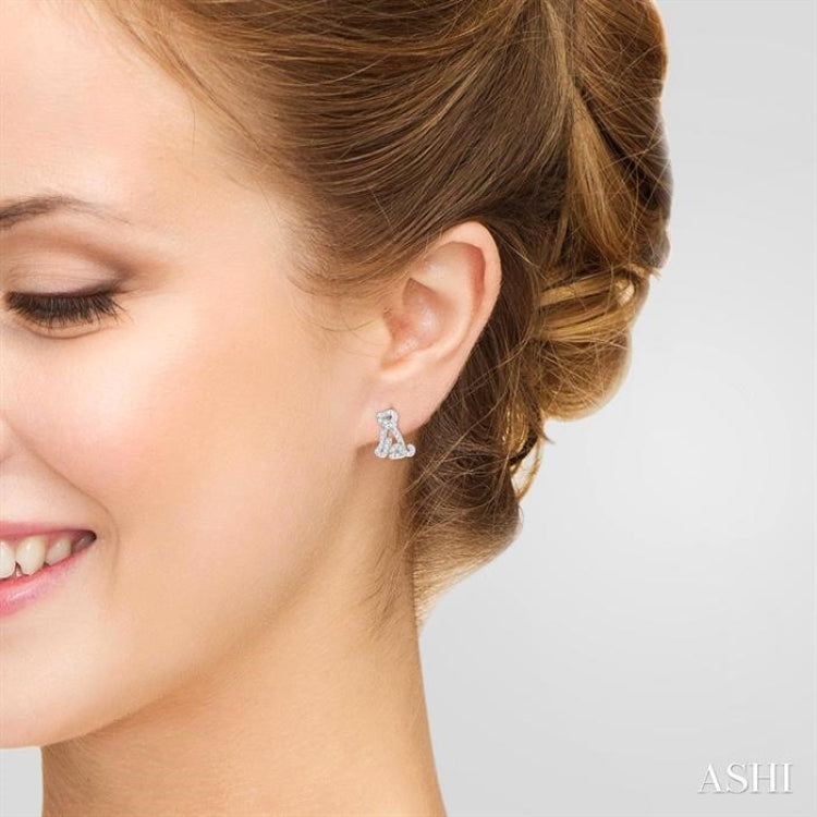 1/5 Ctw Petite Seated Dog Round Cut Diamond Fashion Stud Earrings in 10K White Gold