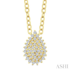 1/6 Ctw Petite Pear Shape Round Cut Diamond Cluster Fashion Pendant With Chain in 10K Yellow Gold