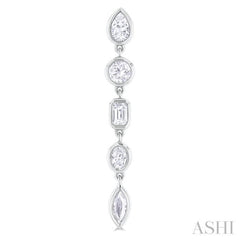 1 Ctw Bezel Set Mixed Diamond Cut Fashion Earring in 14K White Gold