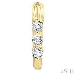 1/3 Ctw 3-Stone Round Cut Diamond Fashion Hoop Earring in 14K Yellow Gold