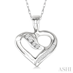 1/4 Ctw Baguettes and Round Diamond Heart Pendant in 10K White Gold with Chain