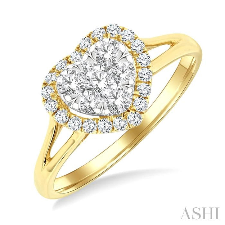 1/2 Ctw Heart Shape Lovebright Round Cut Diamond Engagement Ring in 14K Yellow & White gold