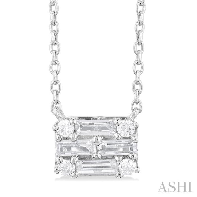 1/4 Ctw Fusion Baguette and Round Cut Diamond Pendant With Chain in 14K White Gold