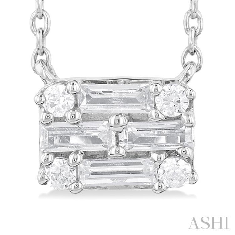 1/4 Ctw Fusion Baguette and Round Cut Diamond Pendant With Chain in 14K White Gold