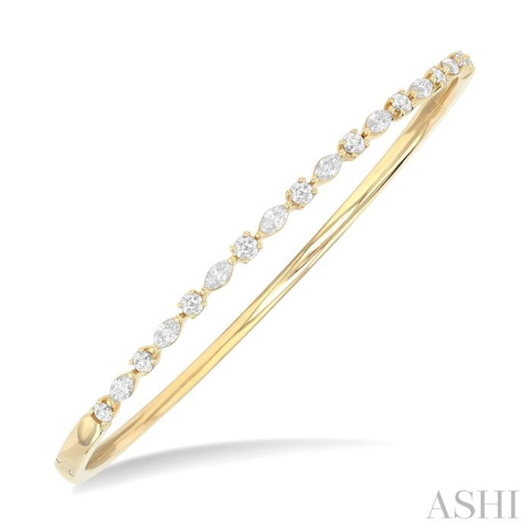 1 Ctw Marquise and Round Cut Diamond Fashion Bangle in 14K Yellow Gold