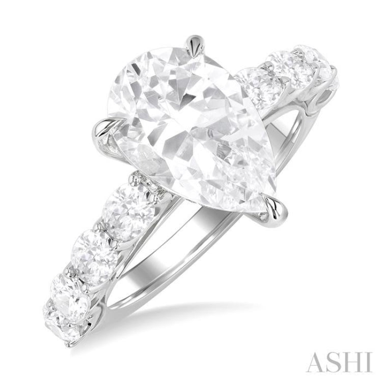 1 1/3 Ctw Pear Shape Oval and Round Cut Diamond Semi Mount Engagement Ring in 14K White Gold