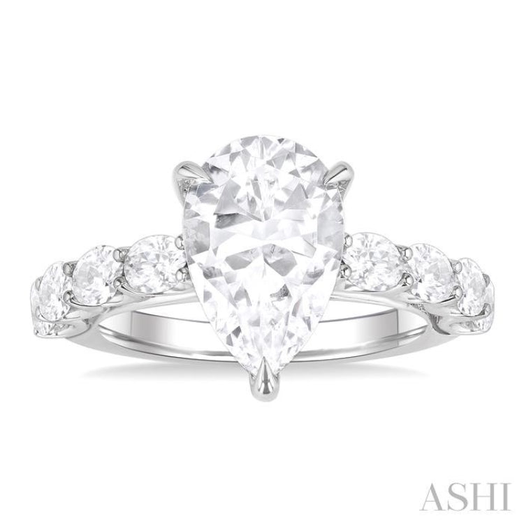 1 1/3 Ctw Pear Shape Oval and Round Cut Diamond Semi Mount Engagement Ring in 14K White Gold
