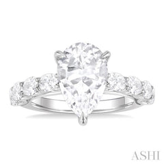 1 1/3 Ctw Pear Shape Oval and Round Cut Diamond Semi Mount Engagement Ring in 14K White Gold