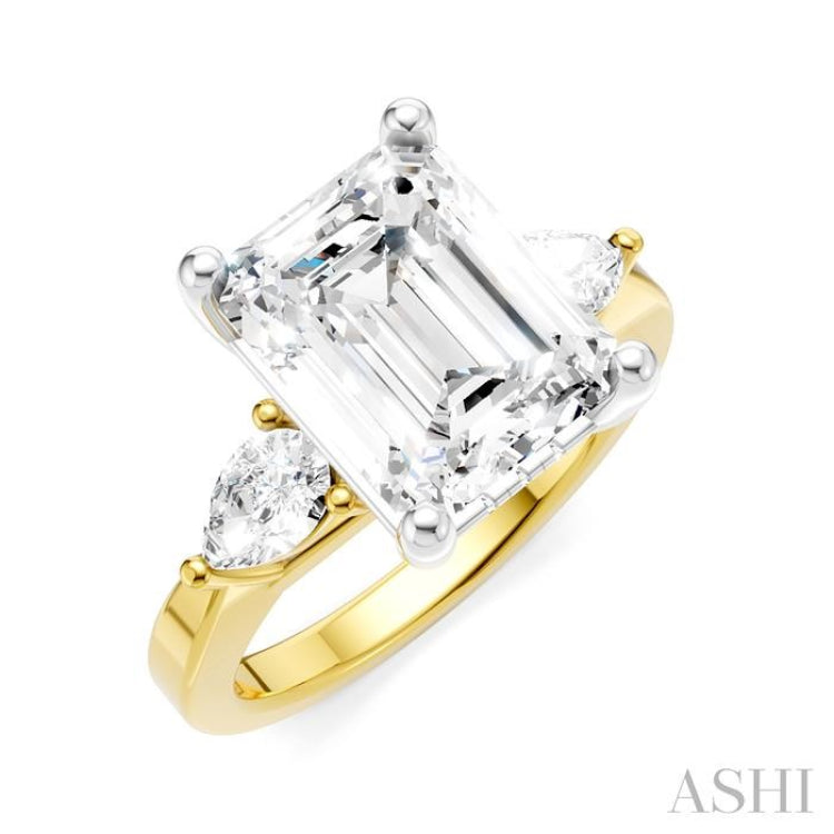 1/2 Ctw Tri-Mount Emerald Shape Center Pear and Round Cut Diamond Semi-Mount Engagement Ring in 14K Yellow and White Gold
