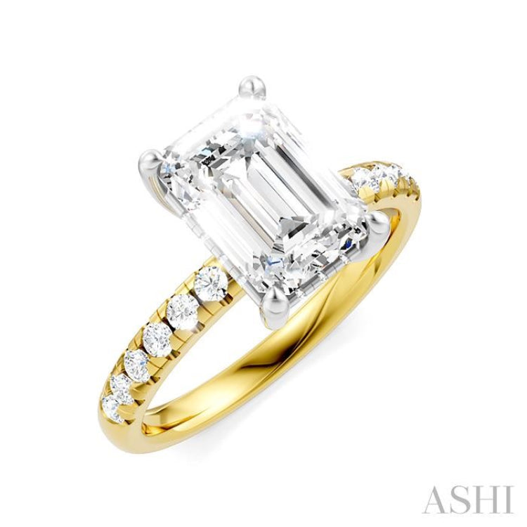 1/3 Ctw Emerald Shape Round Cut Diamond Semi Mount Engagement Ring in 14K Yellow and White Gold