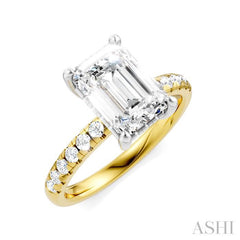 1/3 Ctw Emerald Shape Round Cut Diamond Semi Mount Engagement Ring in 14K Yellow and White Gold