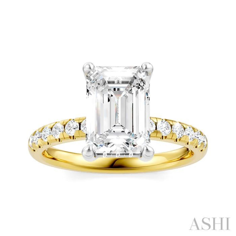 1/3 Ctw Emerald Shape Round Cut Diamond Semi Mount Engagement Ring in 14K Yellow and White Gold