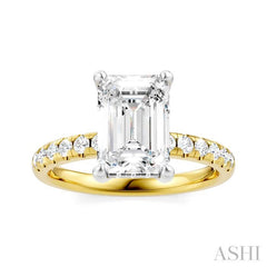 1/3 Ctw Emerald Shape Round Cut Diamond Semi Mount Engagement Ring in 14K Yellow and White Gold