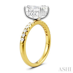 1/3 Ctw Emerald Shape Round Cut Diamond Semi Mount Engagement Ring in 14K Yellow and White Gold