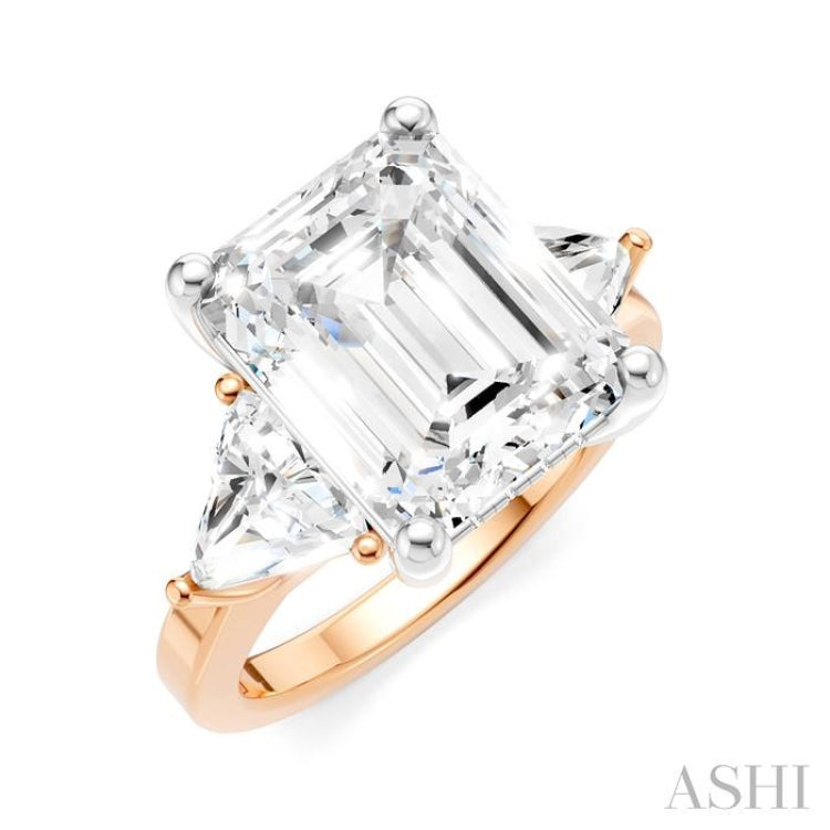 1 Ctw Emerald Shape Trillion and Round Cut Diamond Semi Mount Engagement Ring in 14K Rose and White Gold