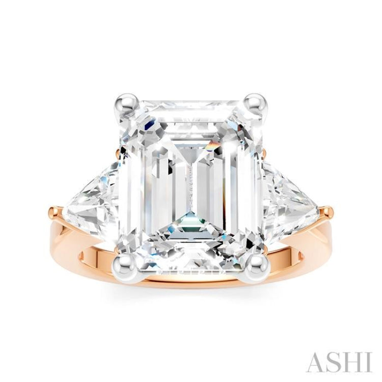 1 Ctw Emerald Shape Trillion and Round Cut Diamond Semi Mount Engagement Ring in 14K Rose and White Gold