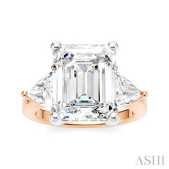 1 Ctw Emerald Shape Trillion and Round Cut Diamond Semi Mount Engagement Ring in 14K Rose and White Gold