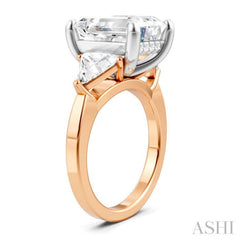 1 Ctw Emerald Shape Trillion and Round Cut Diamond Semi Mount Engagement Ring in 14K Rose and White Gold