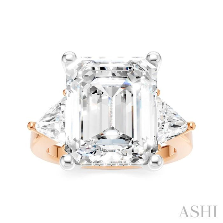 1 Ctw Emerald Shape Trillion and Round Cut Diamond Semi Mount Engagement Ring in 14K Rose and White Gold