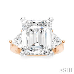 1 Ctw Emerald Shape Trillion and Round Cut Diamond Semi Mount Engagement Ring in 14K Rose and White Gold