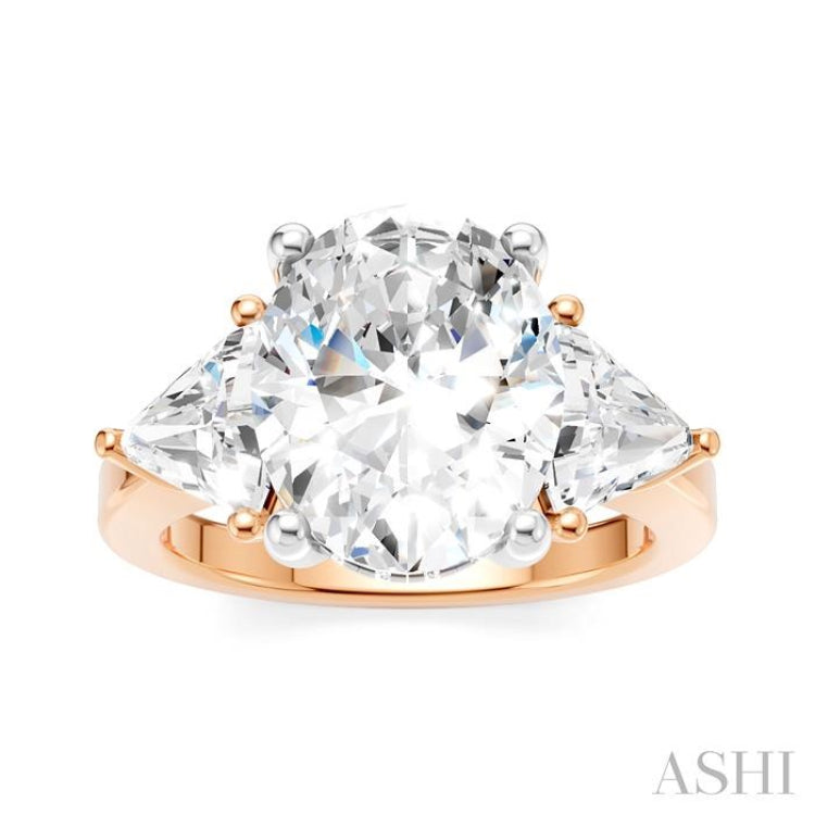 1 Ctw Oval Shape Trillion Cut & Round Cut Diamond Semi Mount Engagement Ring in 14K Rose and White Gold