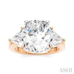 1 Ctw Oval Shape Trillion Cut & Round Cut Diamond Semi Mount Engagement Ring in 14K Rose and White Gold