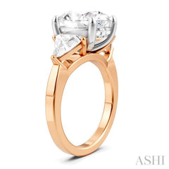 1 Ctw Oval Shape Trillion Cut & Round Cut Diamond Semi Mount Engagement Ring in 14K Rose and White Gold