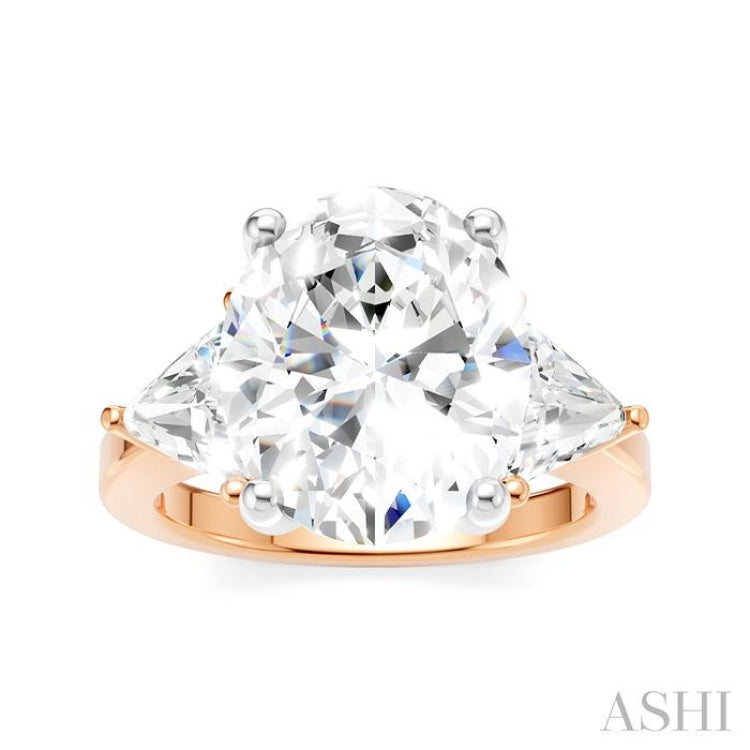 1 Ctw Oval Shape Trillion Cut & Round Cut Diamond Semi Mount Engagement Ring in 14K Rose and White Gold