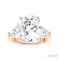 1 Ctw Oval Shape Trillion Cut & Round Cut Diamond Semi Mount Engagement Ring in 14K Rose and White Gold