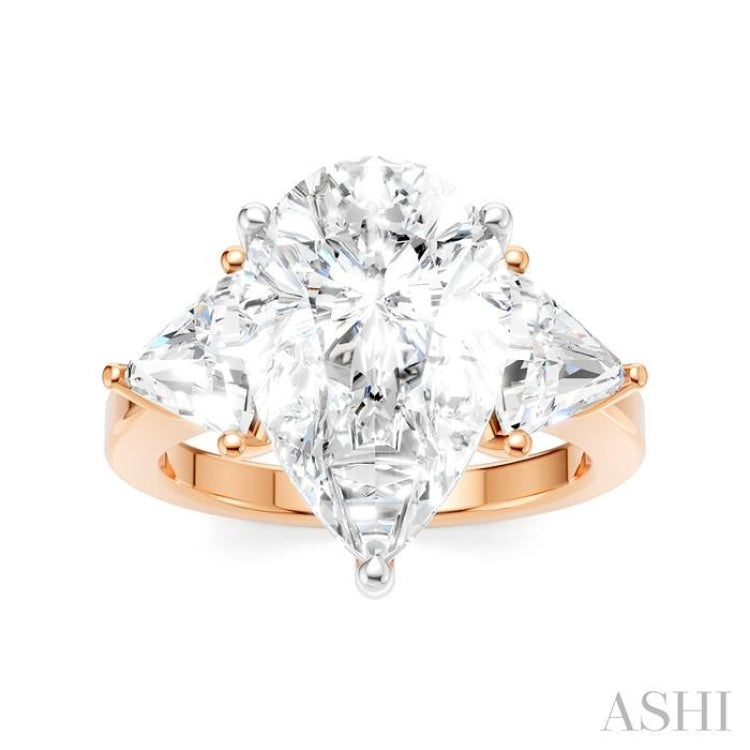 1 Ctw Pear Shape Trillion Cut & Round Cut Diamond Semi Mount Engagement Ring in 14K Rose and White Gold