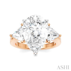 1 Ctw Pear Shape Trillion Cut & Round Cut Diamond Semi Mount Engagement Ring in 14K Rose and White Gold