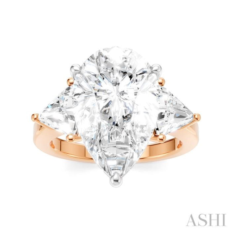 1 Ctw Pear Shape Trillion Cut & Round Cut Diamond Semi Mount Engagement Ring in 14K Rose and White Gold