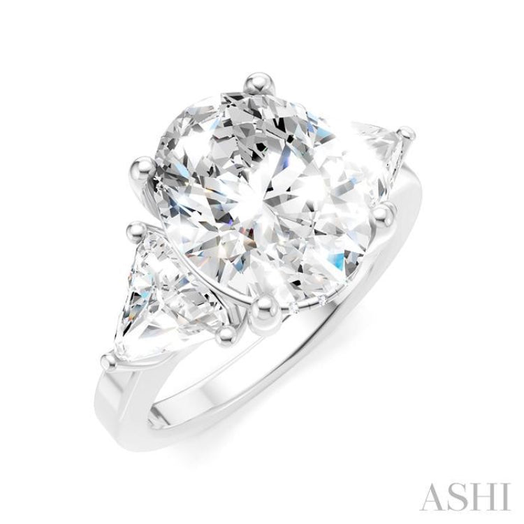 1 Ctw Oval Shape Trillion Cut & Round Cut Diamond Semi Mount Engagement Ring in 14K White Gold
