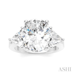 1 Ctw Oval Shape Trillion Cut & Round Cut Diamond Semi Mount Engagement Ring in 14K White Gold