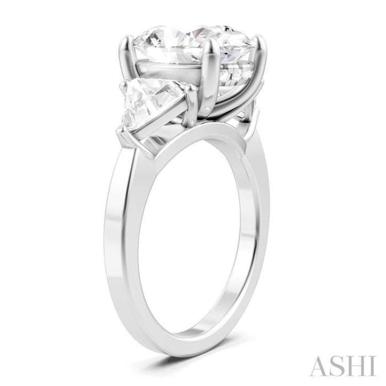 1 Ctw Oval Shape Trillion Cut & Round Cut Diamond Semi Mount Engagement Ring in 14K White Gold