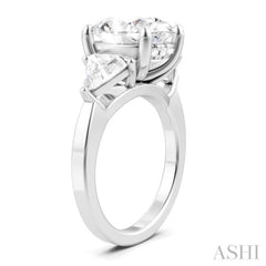 1 Ctw Oval Shape Trillion Cut & Round Cut Diamond Semi Mount Engagement Ring in 14K White Gold
