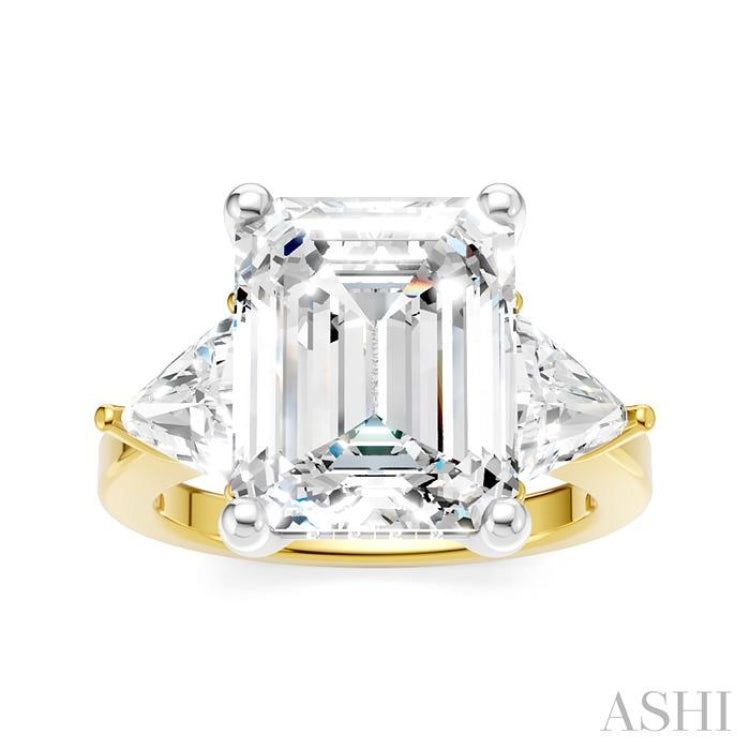 1 Ctw Emerald Shape Trillion and Round Cut Diamond Semi Mount Engagement Ring in 14K yellow and White Gold