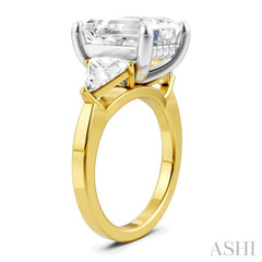 1 Ctw Emerald Shape Trillion and Round Cut Diamond Semi Mount Engagement Ring in 14K yellow and White Gold