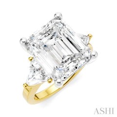 1 Ctw Emerald Shape Trillion and Round Cut Diamond Semi Mount Engagement Ring in 14K Yellow and White Gold