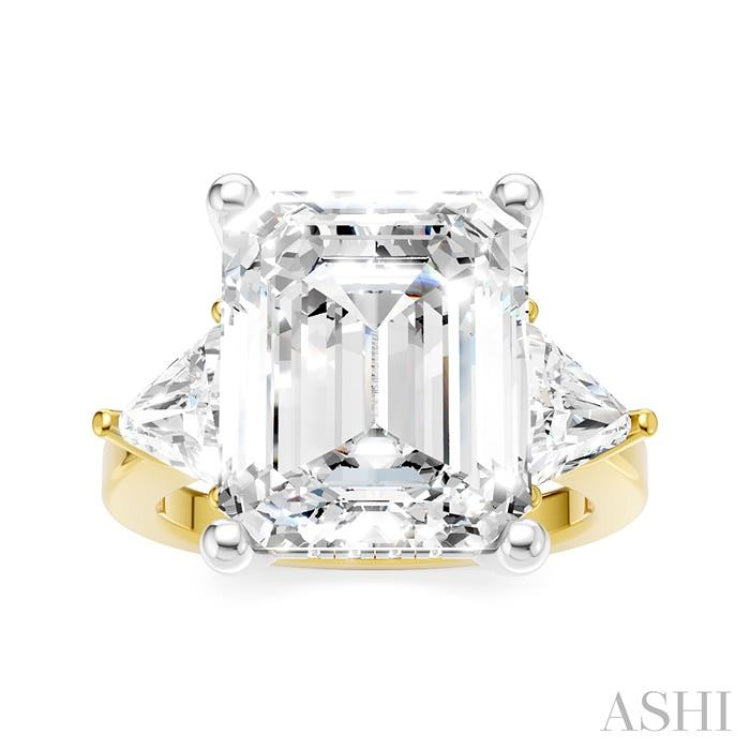 1 Ctw Emerald Shape Trillion and Round Cut Diamond Semi Mount Engagement Ring in 14K Yellow and White Gold