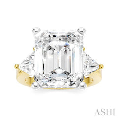 1 Ctw Emerald Shape Trillion and Round Cut Diamond Semi Mount Engagement Ring in 14K Yellow and White Gold