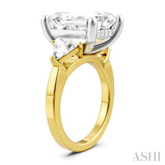 1 Ctw Emerald Shape Trillion and Round Cut Diamond Semi Mount Engagement Ring in 14K Yellow and White Gold