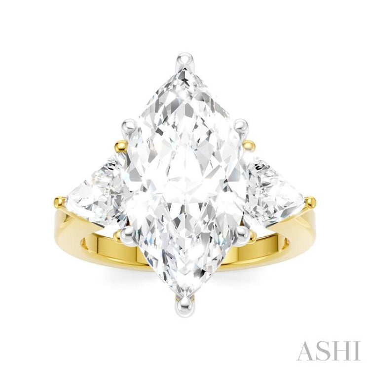 1 Ctw Marquise Shape Trillion and Round Cut Diamond Semi Mount Engagement Ring in 14K Yellow and White Gold
