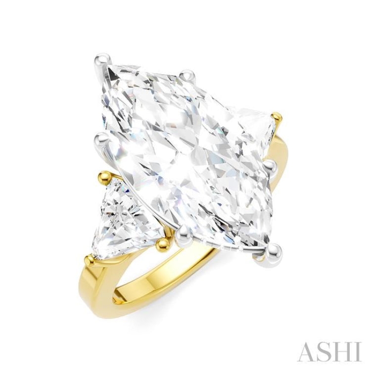 1 Ctw Marquise Shape Trillion and Round Cut Diamond Semi Mount Engagement Ring in 14K Yellow and White Gold