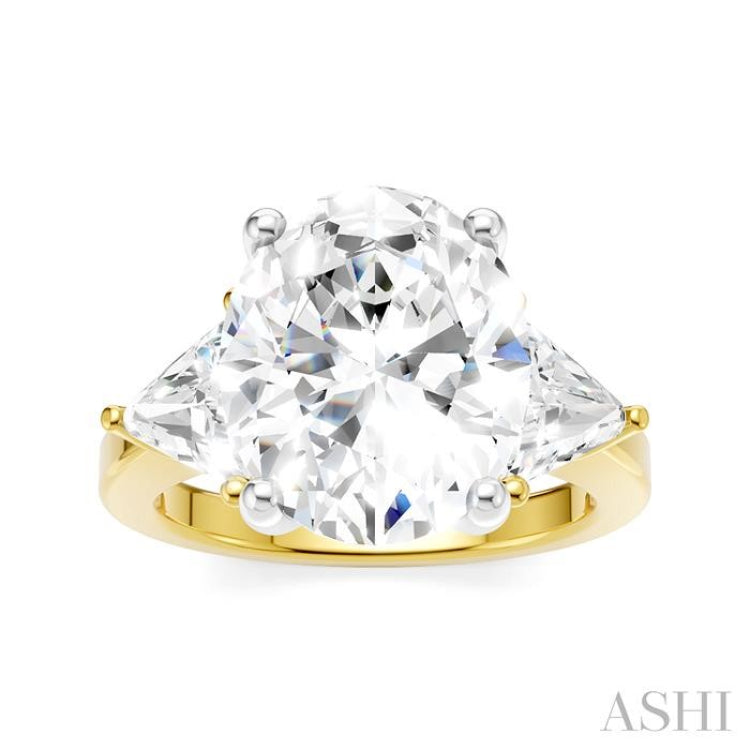 1 Ctw Oval Shape Trillion Cut & Round Cut Diamond Semi Mount Engagement Ring in 14K Yellow and White Gold