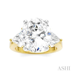 1 Ctw Oval Shape Trillion Cut & Round Cut Diamond Semi Mount Engagement Ring in 14K Yellow and White Gold