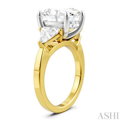 1 Ctw Oval Shape Trillion Cut & Round Cut Diamond Semi Mount Engagement Ring in 14K Yellow and White Gold